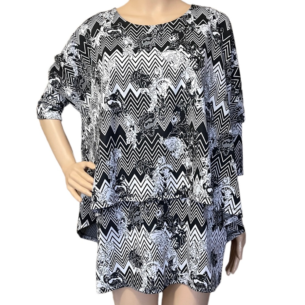 ISLE S chevron layered tunic mini dress black & white